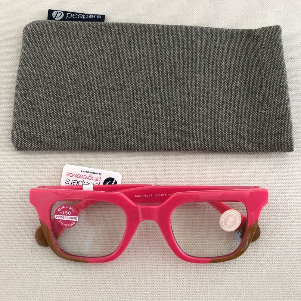 New‎ Pink Tan Peepers Progressive blue light filter readers +1.50 & case